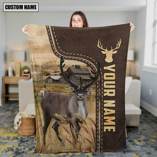 Uni Personalized Name Reindeer Leather Pattern Blanket