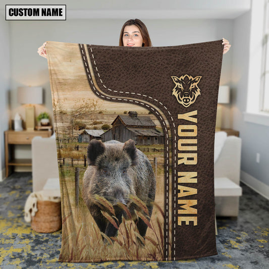 Uni Personalized Name Hogs Leather Pattern Blanket