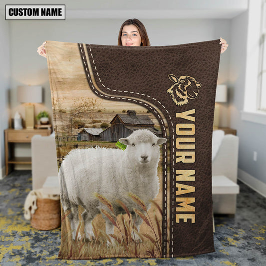 Uni Personalized Name Sheep Leather Pattern Blanket