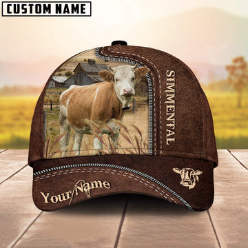 Uni Simmental Customized Name Leather Pattern Cap
