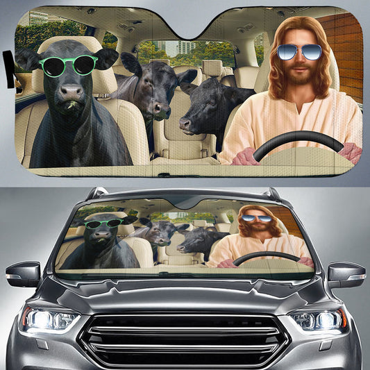 Uni Jesus Driving Black Angus Cattle All Over Printed 3D Sun Shade