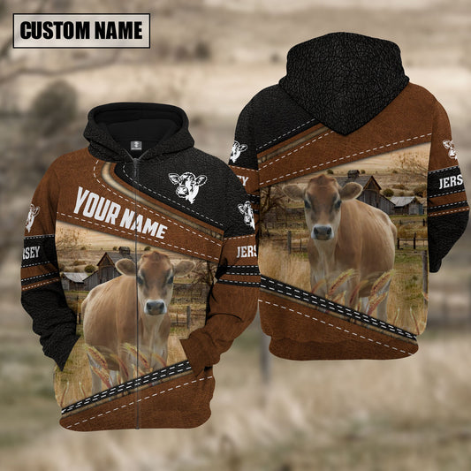 Uni Jersey Cattle Leather Pattern Farm Personalized 3D Hoodie