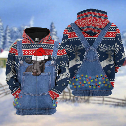 Uni Black Sim Angus Cattle Christmas Knitting Hoodie Pattern 3D