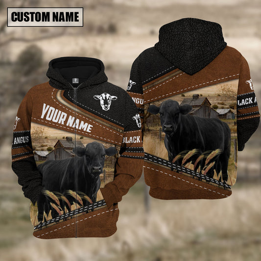 Uni Black Angus Cattle Leather Farm Personalized 3D Hoodie