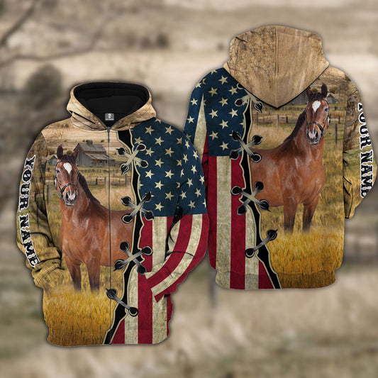 Uni Custom Name Horse American Flag 3D Shirt