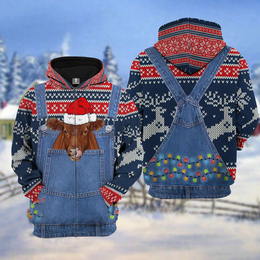 Uni Red Angus Cattle Christmas Knitting Hoodie Pattern 3D