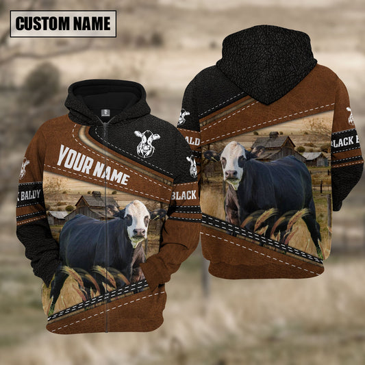 Uni Black Baldy Cattle Leather Pattern Farm Personalized 3D Hoodie