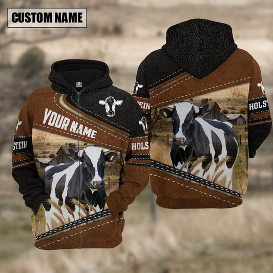 Uni Holstein Cattle Leather Pattern Farm Personalized 3D Hoodie