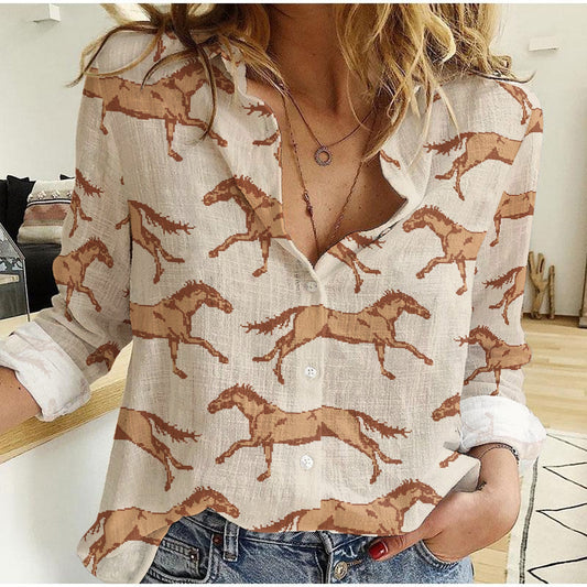 Unique White And Brown Running Horse Collection All Printed 3D Casual Shirt