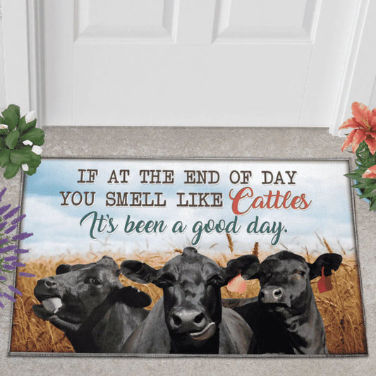 Uni Black Angus Cattle Lover Good Day Doormat