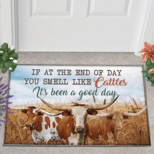 Uni TX Longhorn Cattle Lover Good Day Doormat