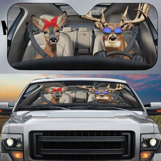 Uni Deer Couple CAR All Over Printed 3D Sun Shade
