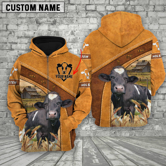 Uni Personalized Name Farm Holstein Cattle Hoodie