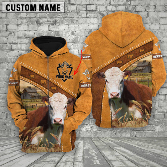 Uni Personalized Name Farm Hereford Cattle Hoodie