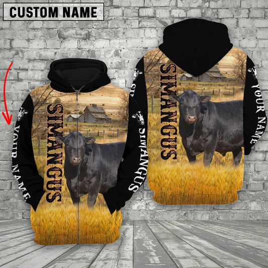 Uni Personalized Name Black Sim Angus Cattle On The Farm All Over Printed 3D Hoodie